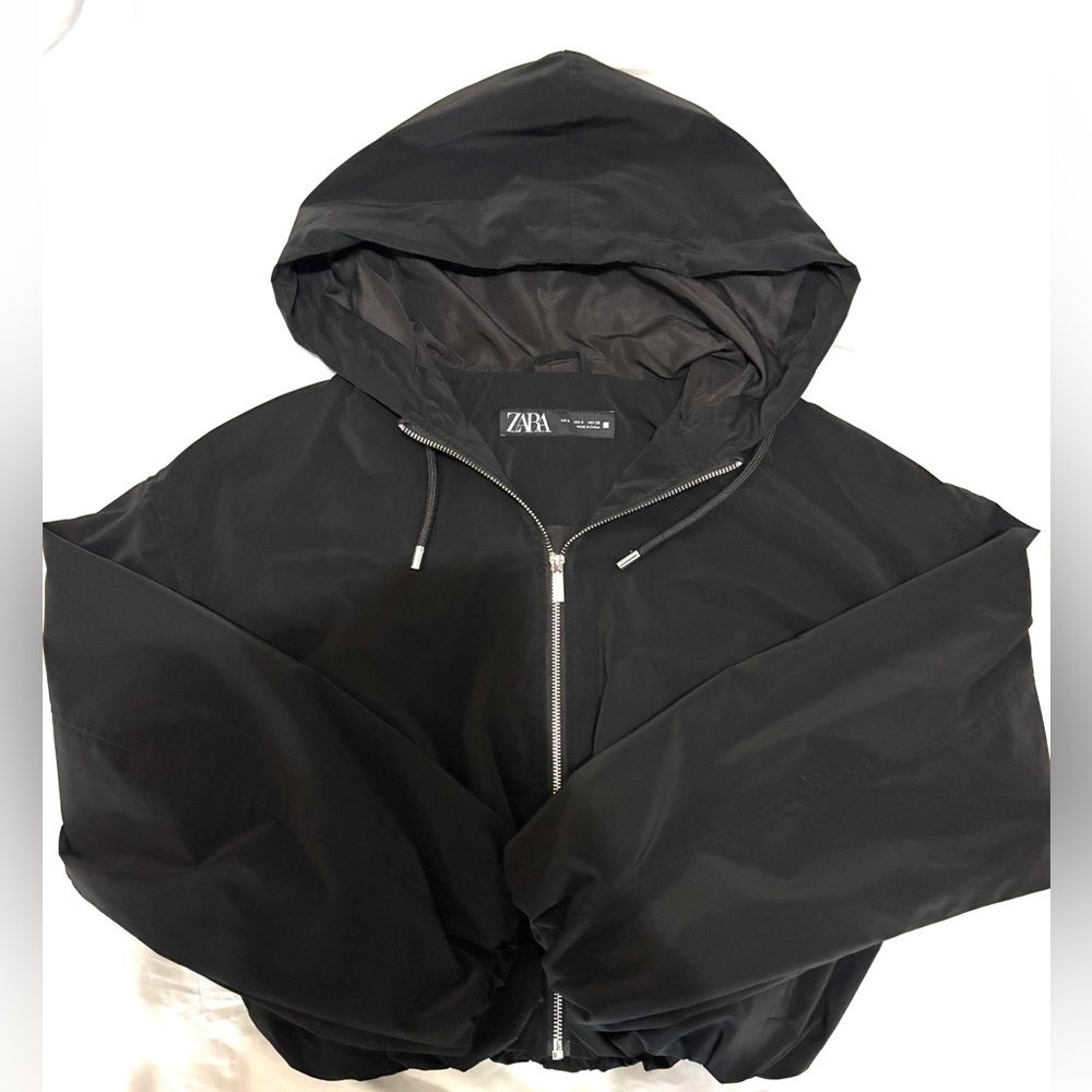 Zara Womens Black Bomber Jacket with Hood